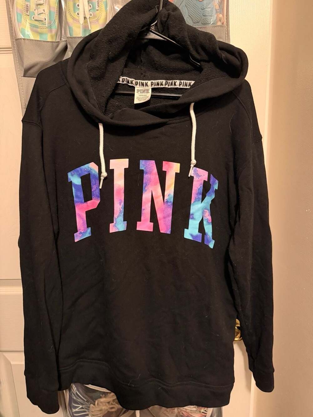 Victoria's Secret PINK Black Watercolor Logo Hoodie Sweatshirt